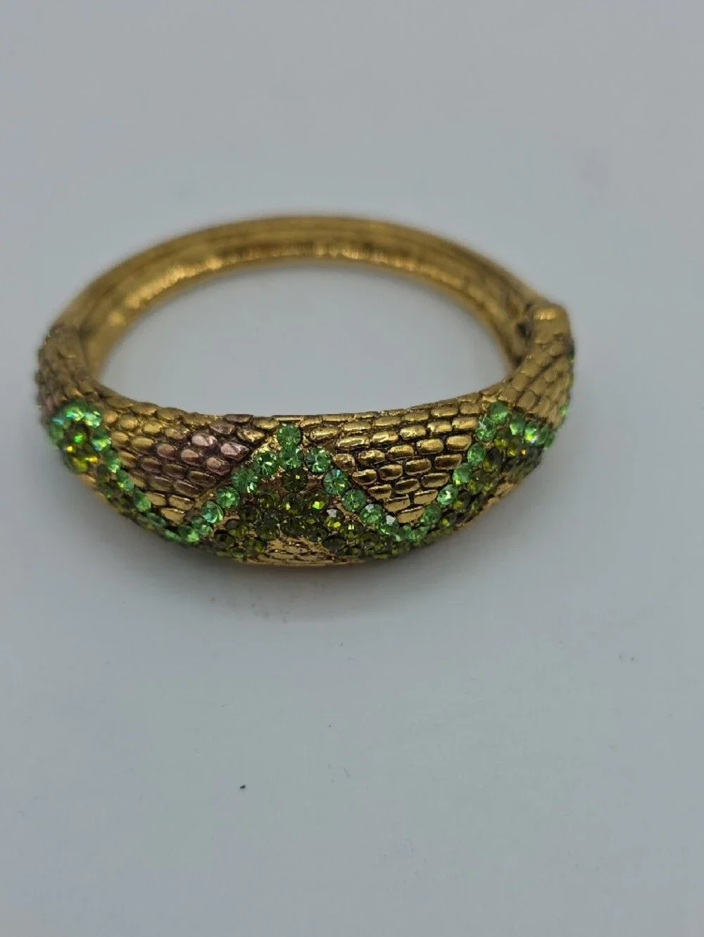 Bangle Clamper Bracelet with Green Crystal Accent